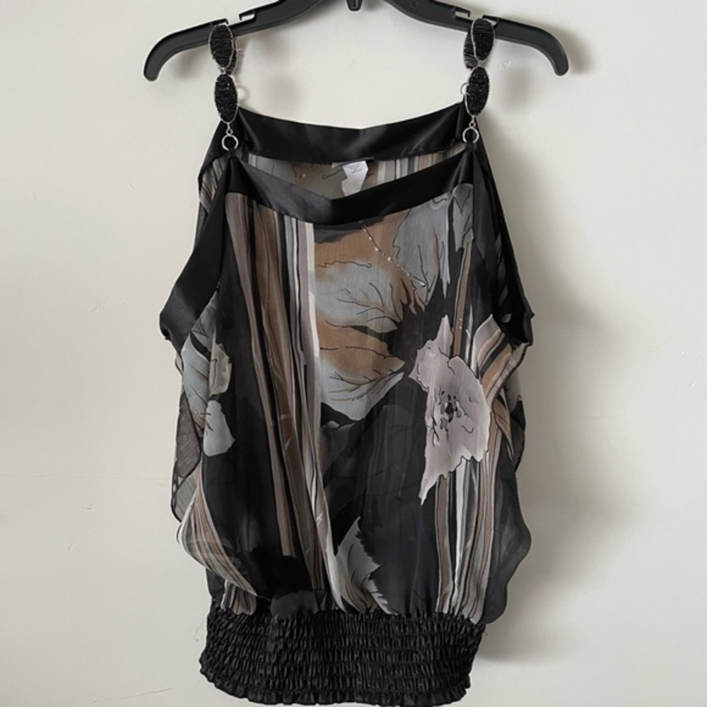Celine by Champion strapped blouse open shoulders Straps are with black beads.